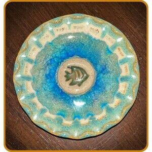Ceramic Tropical Fish Glazed Ring Holder / Trinket Dish 4.5" Dia (no chips)
